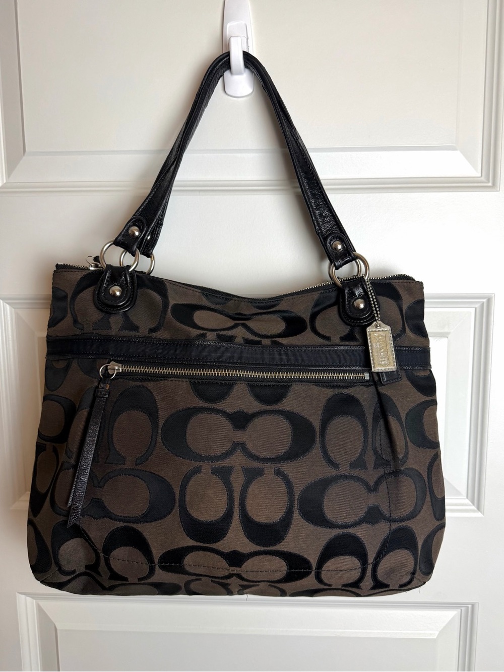 Coach Black & Brown Signature Tote Shoulder Bag